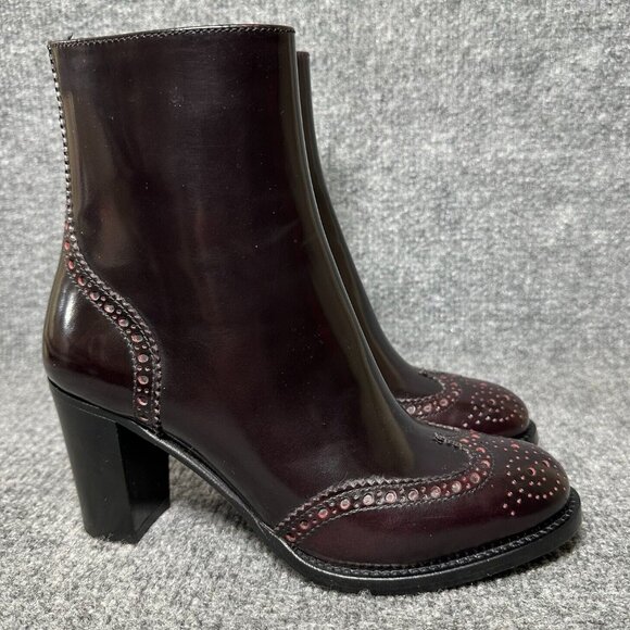 Church's AIDA 75 Burgundy Leather Side Zip Heeled Boots Size